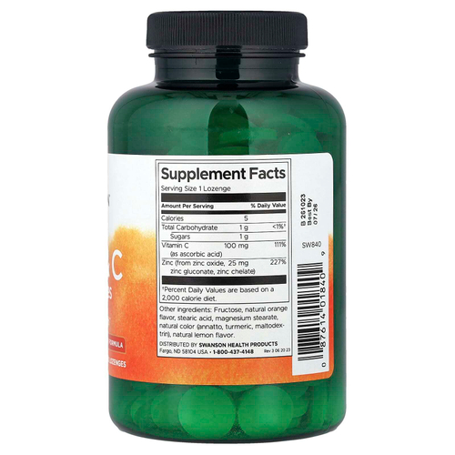 Swanson, леденцы с цинком и витамином С, апельсин и лимон, 200 леденцов