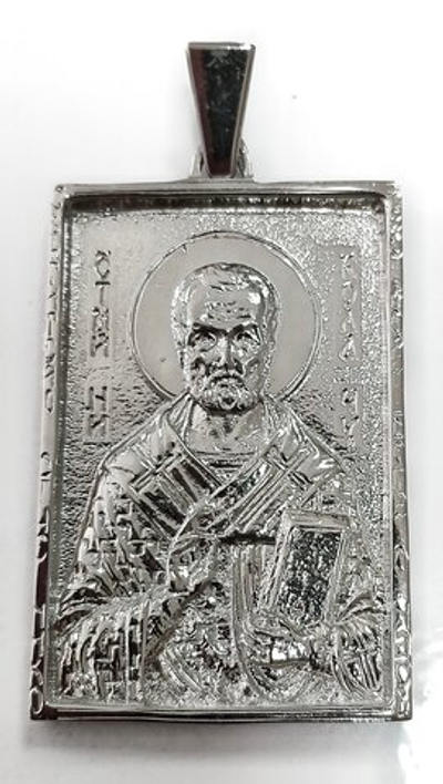 Ювелирная подвеска иконка из серебра Николай Чудотворец
