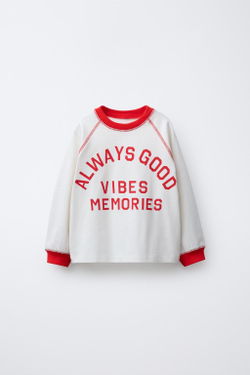 ZARA ФУТБОЛКА С РУКАВАМИ РЕГЛАН И НАДПИСЬЮ, ЭКРЮ