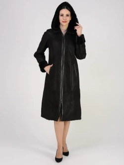 Дубленка зимняя натуральная с капюшоном длинная