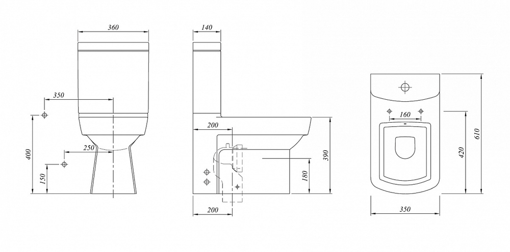 Унитаз напольный безободковый Kale Basics с бачком, сиденьем микролифт  схема