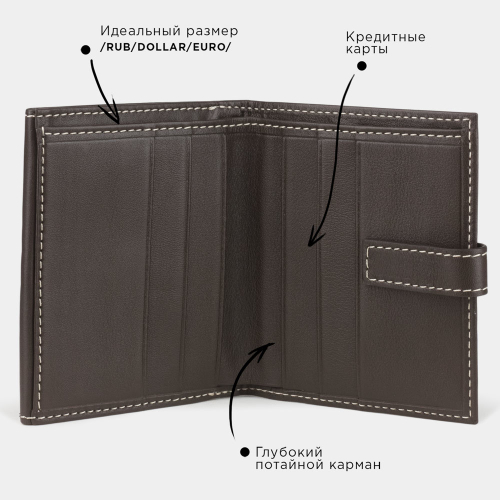 Кошелек женский Tresor из кожи теленка, темно-коричневого цвета