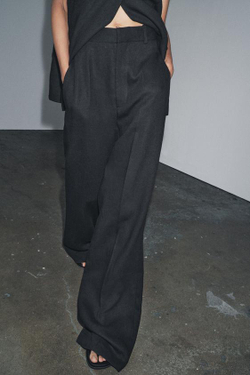 ZARA БРЮКИ ИЗ СМЕСОВОГО ЛЬНА С ПРЯЖКОЙ — ZW COLLECTION, ЧЕРНЫЙ