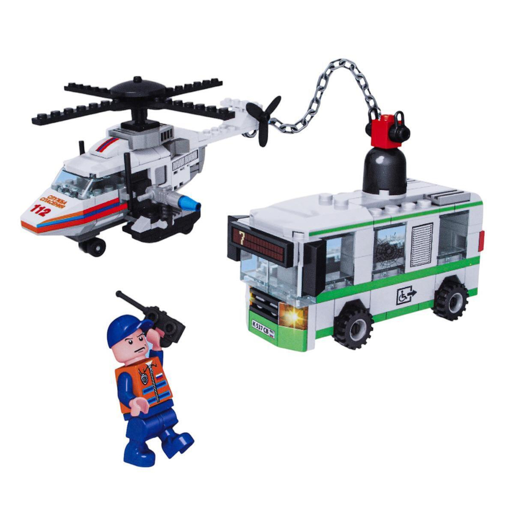 Конструктор пластмассовый 226эл. Спасатели "Вертолёт спасает автобус" (магнит) 50007-KK (Город масте