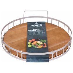 ПОДНОС ИЗ ДЕРЕВА С МЕТАЛЛИЧЕСКИМИ РУЧКАМИ 40*35*7СМ ЦВЕТ БЕЖЕВЫЙ ( КОР=8ШТ)