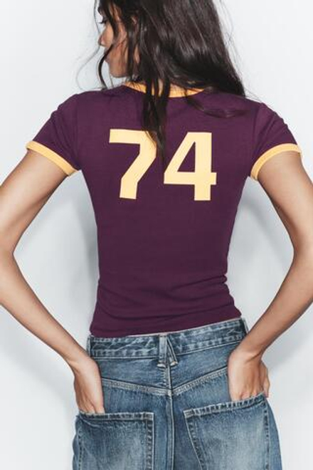 ZARA ФУТБОЛКА С НАДПИСЬЮ, ВИННЫЙ