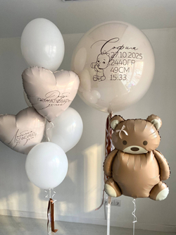 Воздушные шары на выписку из роддома мишка Барни крем/белый/песок №3940