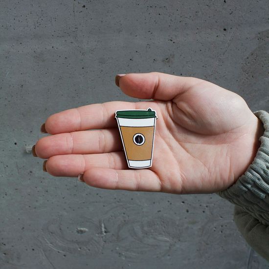 Значок деревянный (брошь) Кофе. Fire Pin