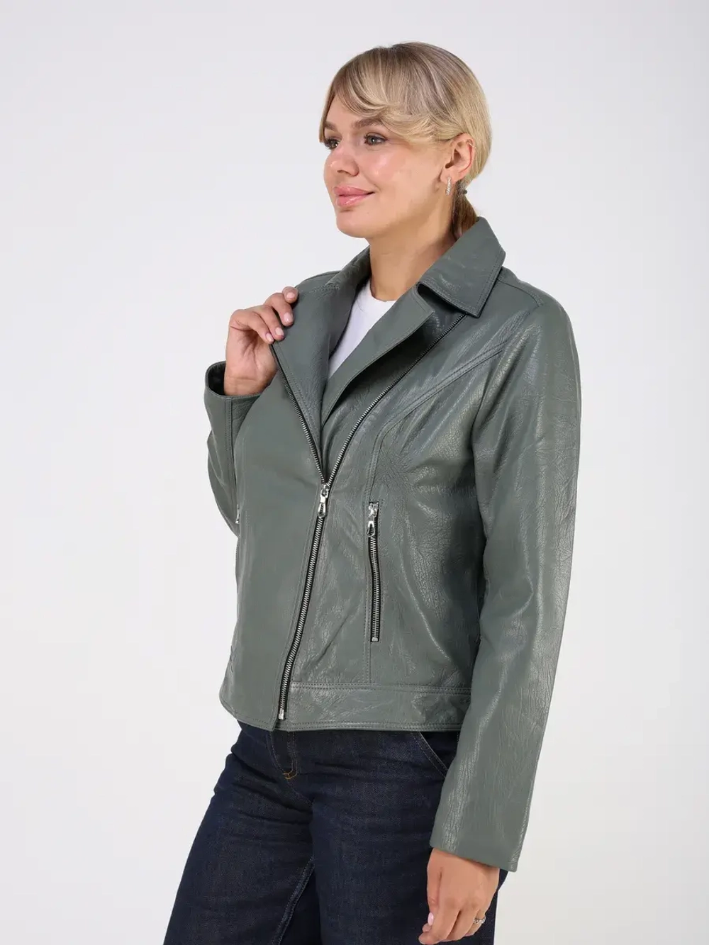 Кожаная куртка демисезонная косуха оверсайз