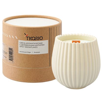 Свеча ароматическая Tkano Edge Spicy Snowflakes бежевая 60ч