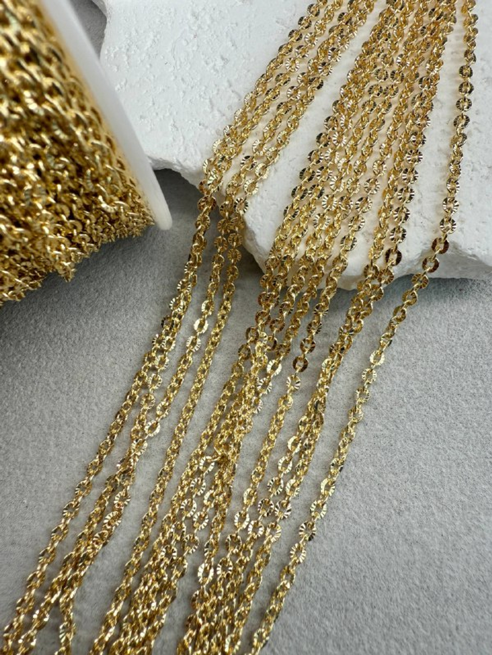 Цепочка 2*2,5 мм позолота 14k, "Ребристая" 1 метр