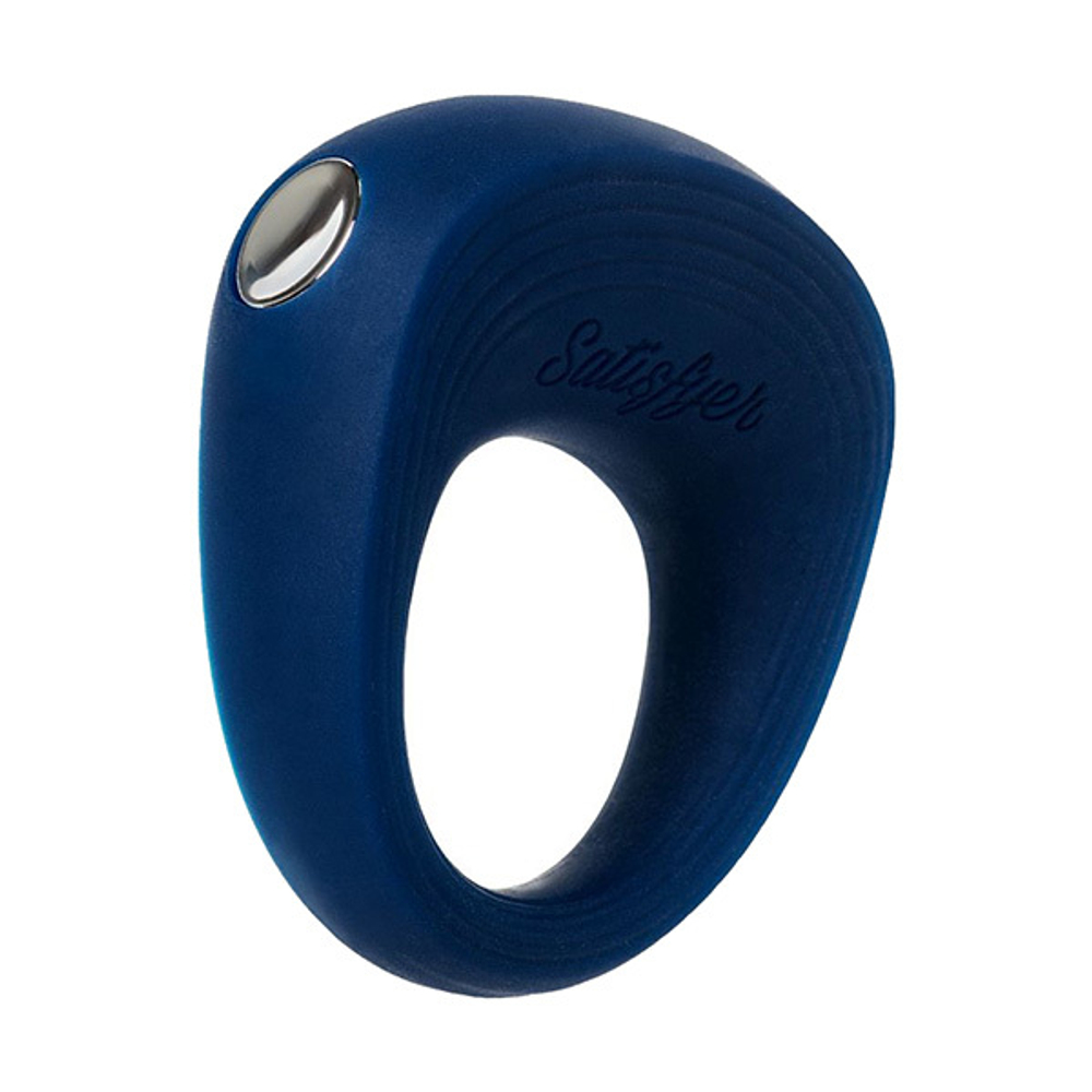 Синее эрекционное кольцо 2,5см с вибрацией Satisfyer Power Ring