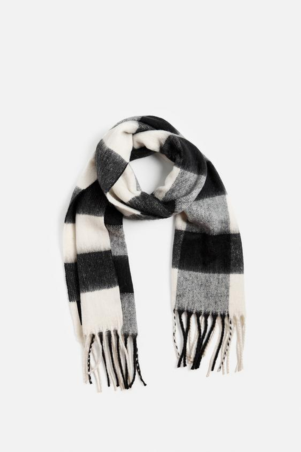 ZARA ШАРФ ИЗ РЕЛЬЕФНОЙ ТКАНИ В КЛЕТКУ, ЧЕРНЫЙ/БЕЛЫЙ