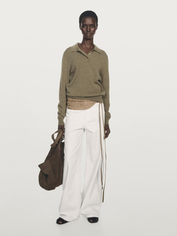 Massimo Dutti Трикотажный свитер поло из 100% кашемира, зеленый