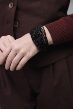 Браслет "Венеция" из черного венецианского стекла на кожаной застежке