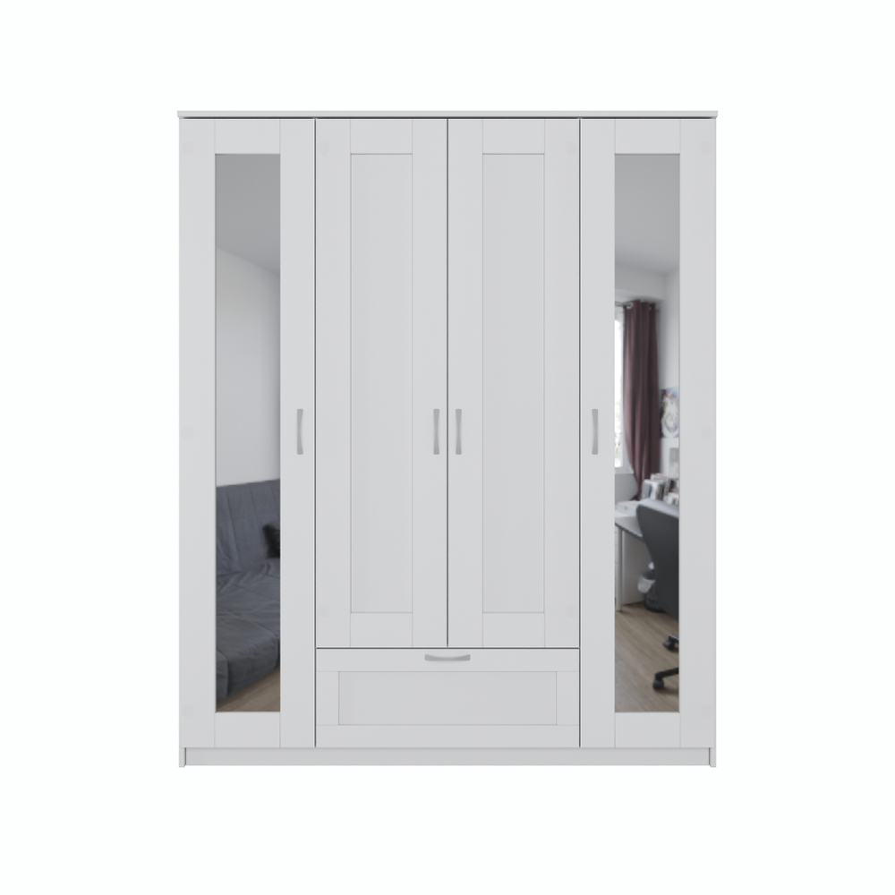 Шкаф СИРИУС комбинированный 4 двери (2 зеркала) и 1 ящик (белый)