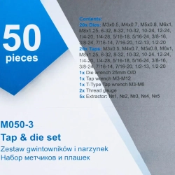 Набор метчиков и плашек 50пр.(М3х0.5,4х0.7,5х0.8,6х1.0,8х1.25,6,8,10-32,10,12-24,1/4-20/28,5/16-18/24,3/8-16/24,7/16-14/20,1/2-13,1/2-20) Scheppach Sch-M050-3