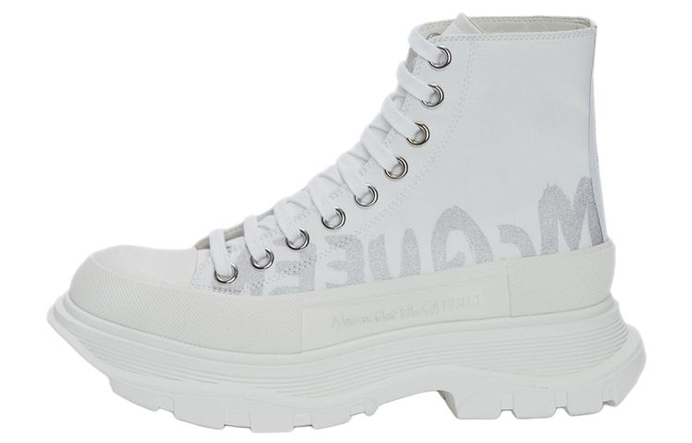Alexander McQueen Tread Slick Boot Graffiti White Silver Women"s