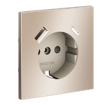 Накладка для розетки с заземлением и защитными шторками, с USB A+C, (платина) Voltum S70 Metal VLSM001010