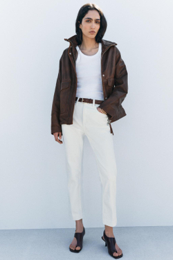 ZARA УКОРОЧЕННЫЕ ДЖИНСЫ С ВЫСОКОЙ ПОСАДКОЙ, БЕЛЫЙ