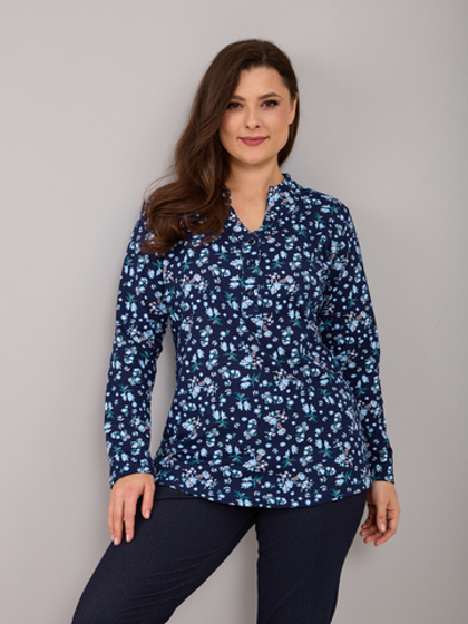 Блузка БЛ-22/темносиний-цветочки