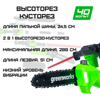 Высоторез-Кусторез аккумуляторный Greenworks Арт. 1303907, 2 в 1, 40V, бесщеточный