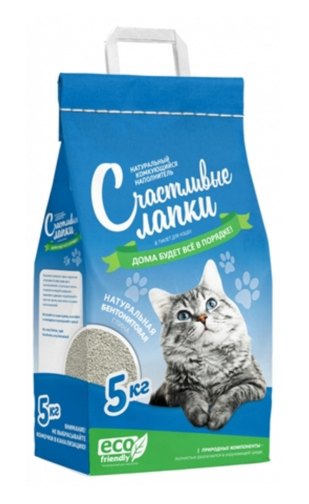 Комкующийся наполнитель Счастливые лапки Эконом для кошачьих туалетов 5 кг
