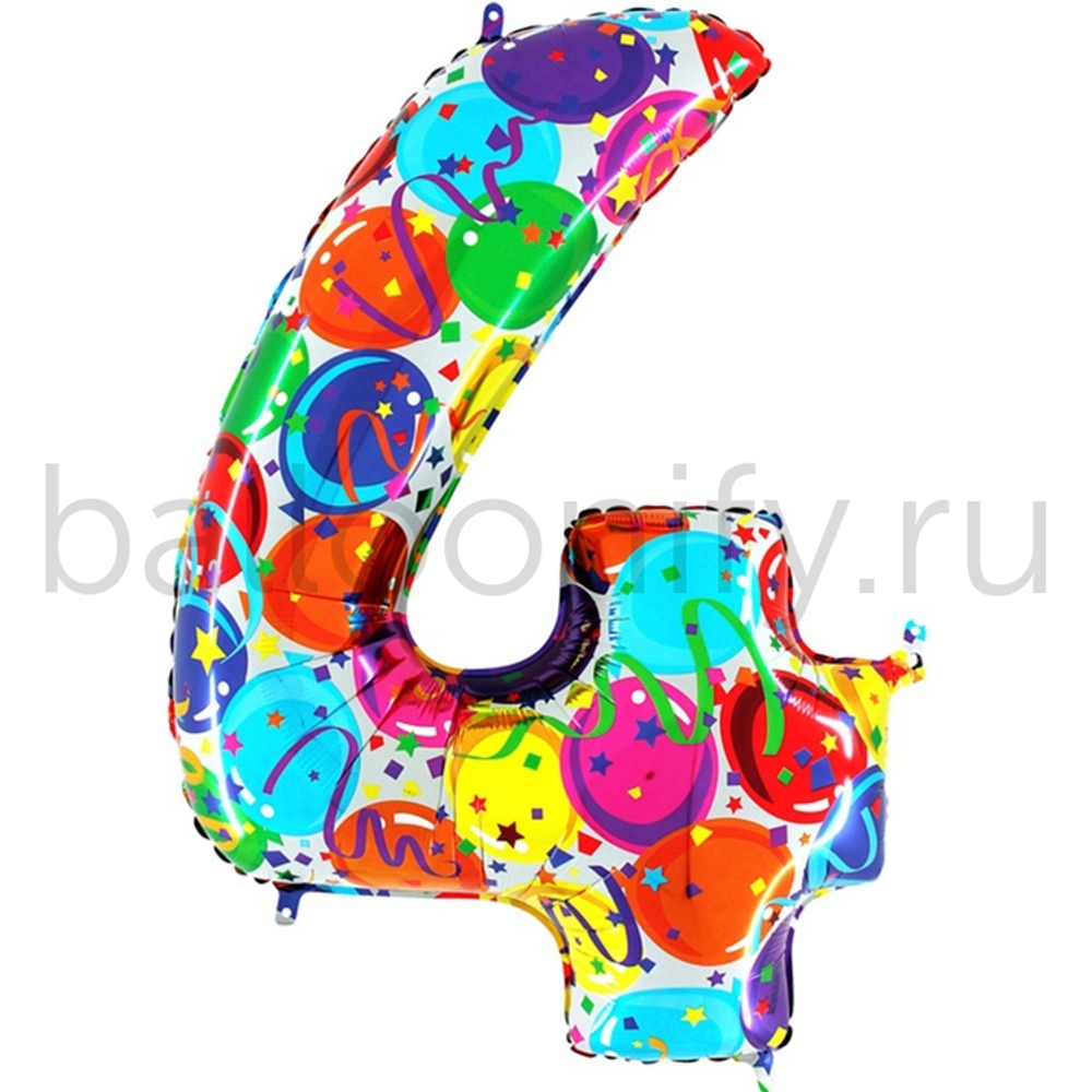 Шар ЦИФРА 4 Разноцветные шары 40" 102 см