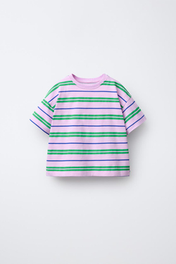 ZARA ФУТБОЛКА В ПОЛОСКУ, ЦВЕТ МАЛЬВЫ