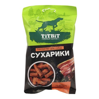 Лакомство "Сухарики со вкусом бекона" 55 г - для собак (TiTBiT Лакомый кусочек 25659)