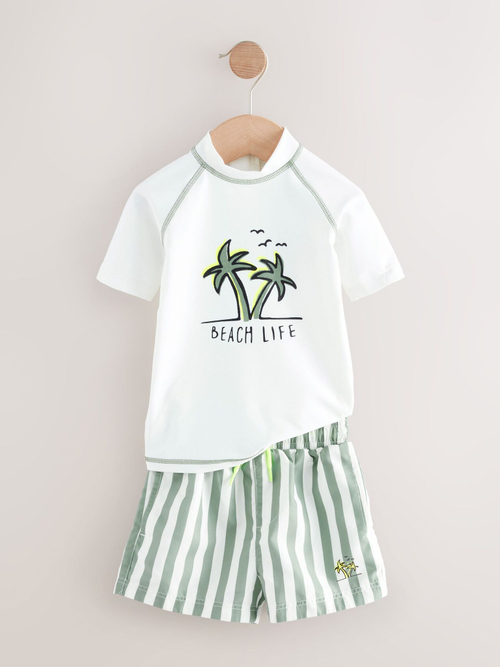 Костюм плавательный раздельный для мальчика Next AA2-465, Белый, Зеленый