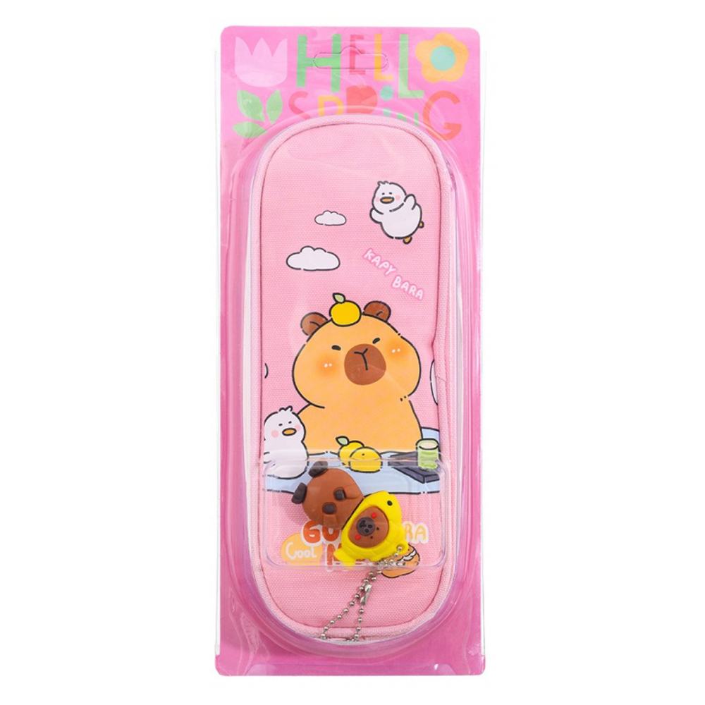 Пенал-косметичка Basir без наполнения, 22*8*5 см, серия "Капибара", с брелоком, 2 отделения на молнии