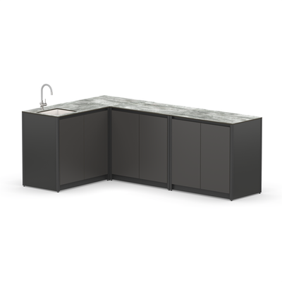 Угловая уличная кухня Lounge C-113S, 2.4х1.5 м, черный/серый каспий