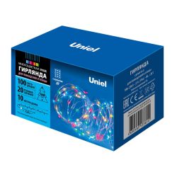 ULD-S1000-100-DTA-RC RGB IP44 Гирлянда светодиодная. 10м. 100 светодиодов. RGB свет. Пульт ДУ в-к. Провод прозрачный. ТМ Uniel