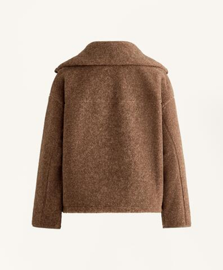 Oysho Куртка boxy из искусственной овчины, коричневый меланж