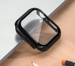 Чехол бампер черный из TPU с закаленным стеклом для часов Apple Watch 7 серии, 41мм