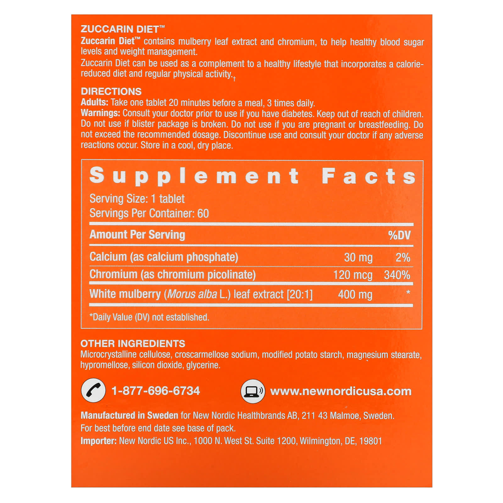 New Nordic, Zuccarin Diet, добавка для похудения, 60 таблеток