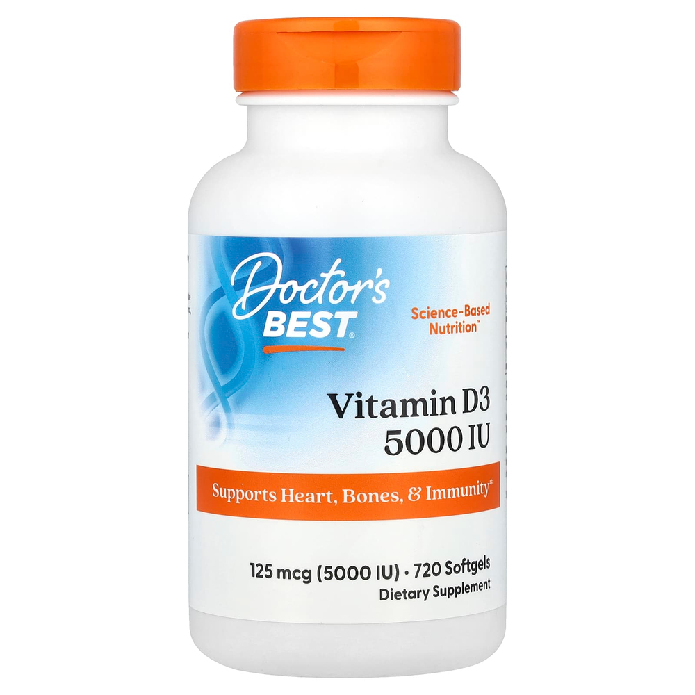 Doctor's Best, витамин D3, 125 мкг (5000 МЕ), 720 капсул