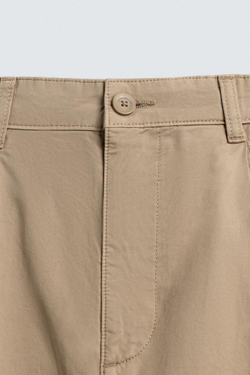 ZARA БРЮКИ ЧИНОС WIDE FIT СО СКЛАДКАМИ, БЕЖЕВЫЙ