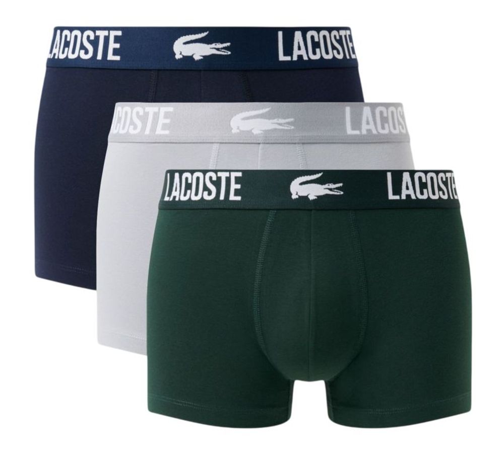 Мужские спортивные боксеры Lacoste Stretch Cotton Trunks 3P - sinople/elephant grey/navy blue
