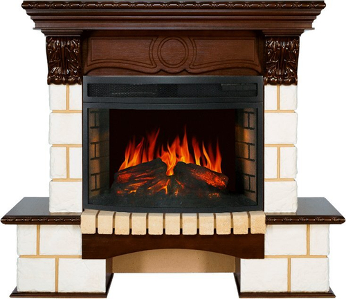 Каминокомплект Pierre Luxe угловой - Шампань / Темный дуб с очагом Dioramic 25 LED FX