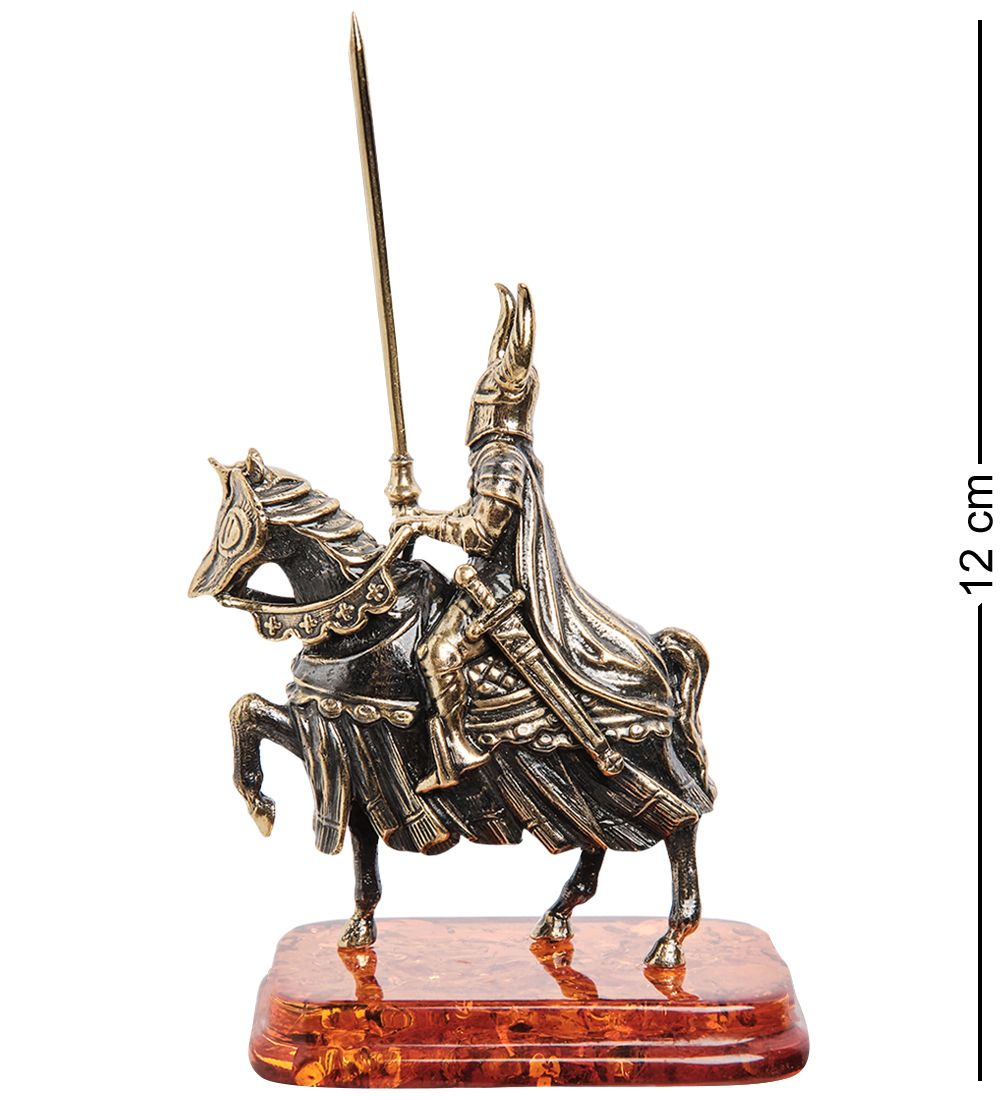 Народные промыслы AM-1275 Фигурка «Рыцарь на коне с копьем» (латунь, янтарь)