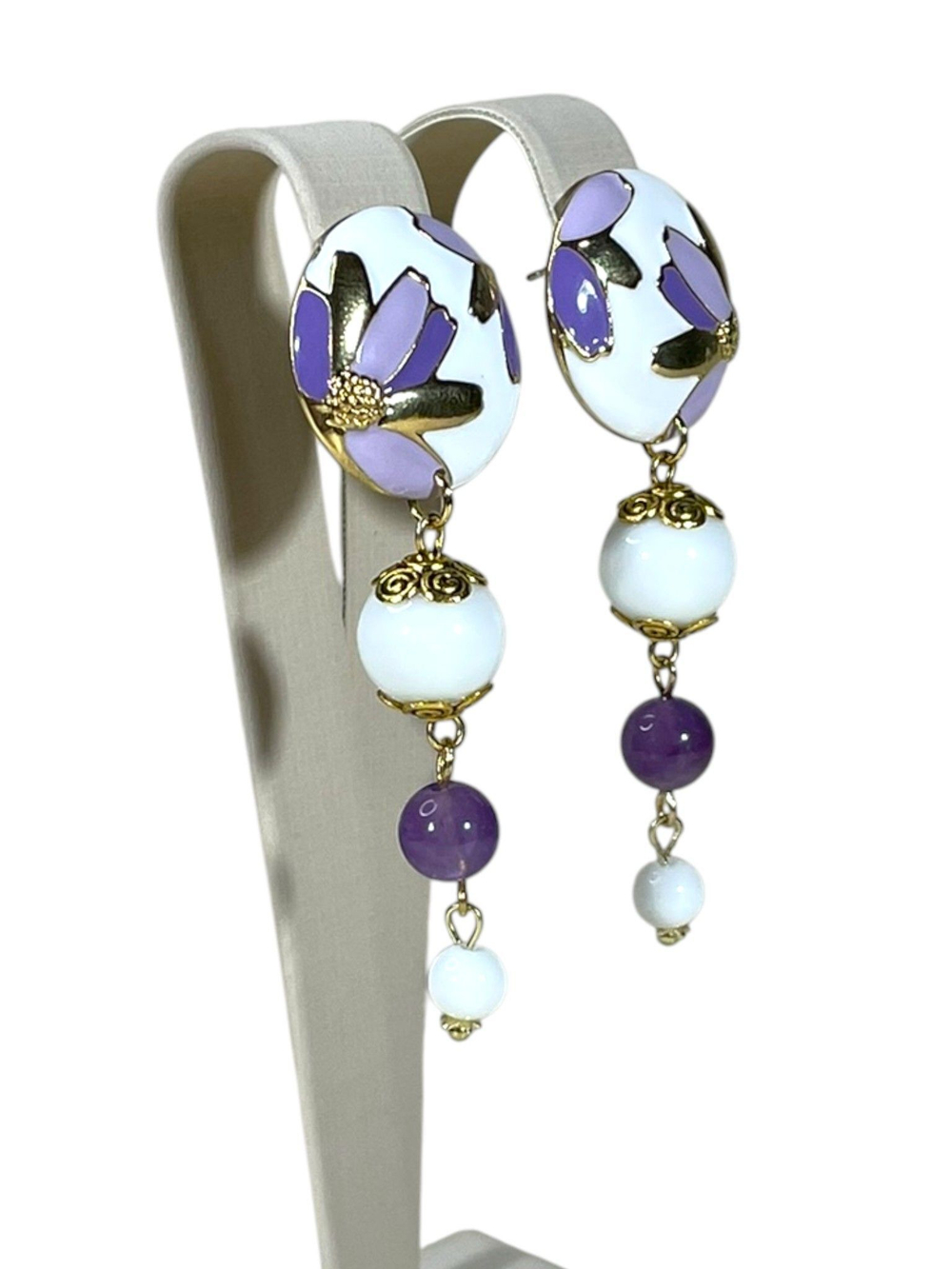 Серьги Цветочное поле, эмаль, агат, сердолик
