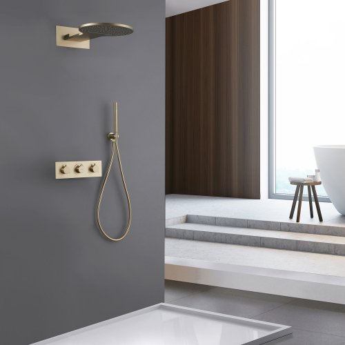 Душевая система ABBER Wasser Kreis AF8151G скрытого монтажа без излива, термостат, золото матовое