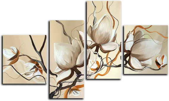 Модульная картина "Кремовые цветы"
