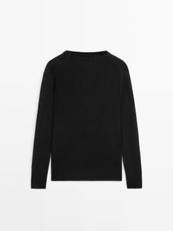 Massimo Dutti Вязаный свитер из льна с V-образным вырезом, черный