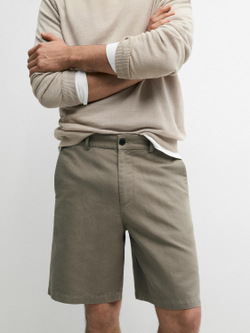 Massimo Dutti Бермуды из смесовой льняной ткани, пыльный хаки