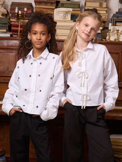 Рубашка для девочки белая с люверсами укороченная