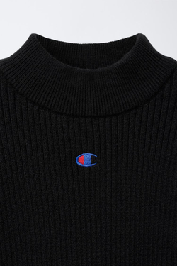 ZARA X CHAMPION ® ДЖЕМПЕР В РУБЧИК С ВОРОТНИКОМ-СТОЙКОЙ, ЧЕРНЫЙ