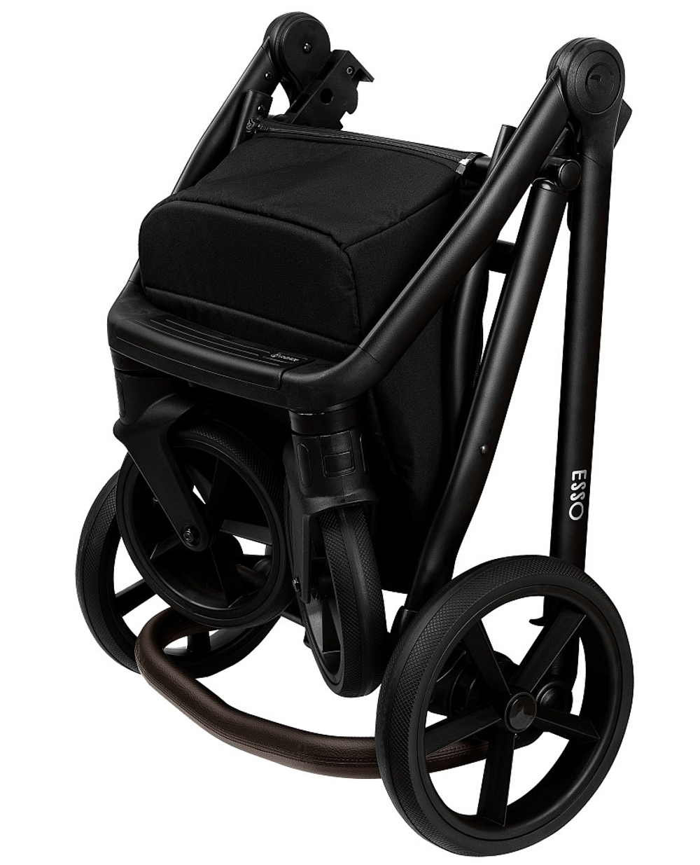 Детская коляска Roan Esso Кожа 3 в 1 с автокреслом Pituso Santiso Pro ESSK/210/1 Black /Black/руч.Тем.коричневый